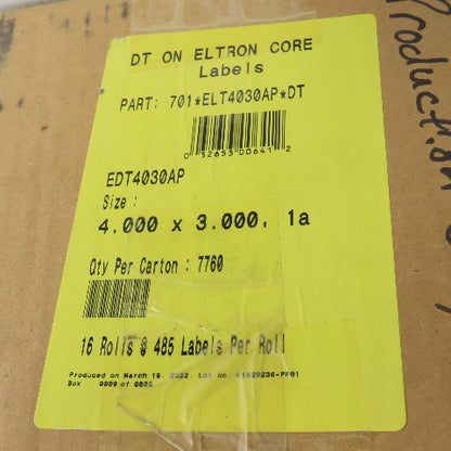 701*ELT4030AP*DT 4" X 3" Thermal Print Labels 16 Rolls At 485Labels Per Roll