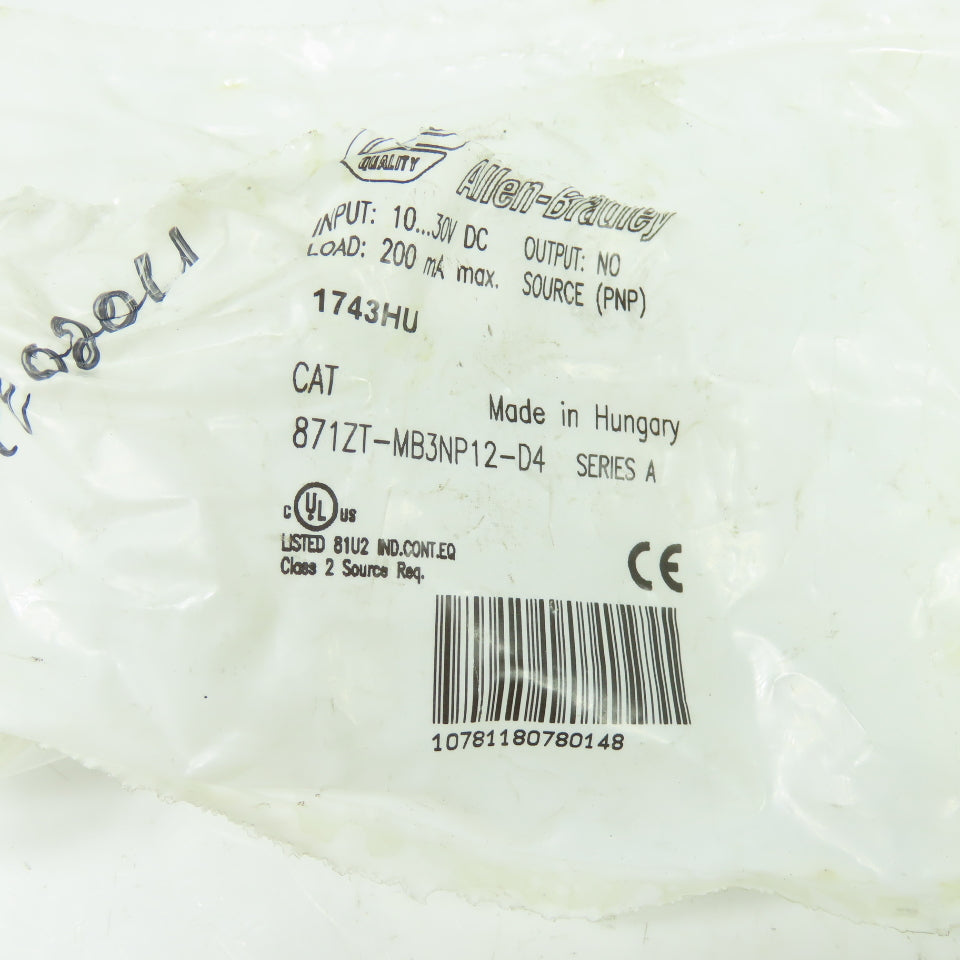 Allen Bradley 871ZT-MB3NP12-D4 Inductive Proximity Sensor 10-30VDC 200mA