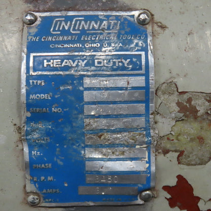 Cincinnati Model 104 Type GPLA 480V 3Ph 3Hp Pedestal Grinder Buffer 1-1/4" Arbor