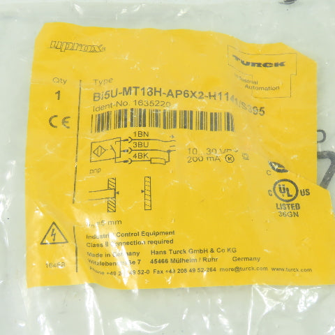 Turck Bi5U-MT18H-AP6X2-H1141/S395 Inductive Sensor 10-30VDC 200mA