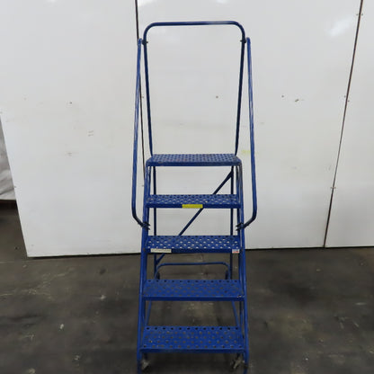 48" Working Height Self Locking 5 Step Rolling Ladder 10" x 24" Platform
