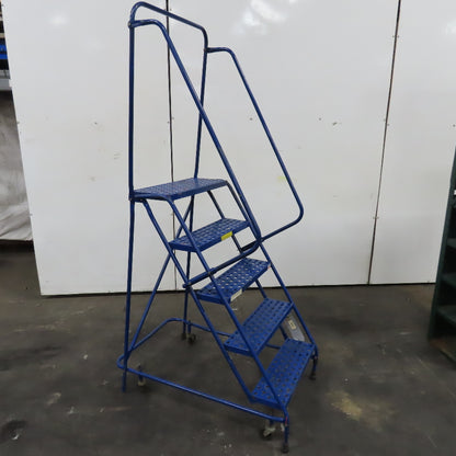 48" Working Height Self Locking 5 Step Rolling Ladder 10" x 24" Platform
