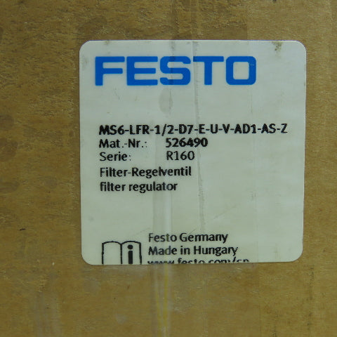 Festo MS6-LFR-1/2-D7-E-U-V-AD1-AS-Z 526490 Compressed Air Filter Regulator 1/2"
