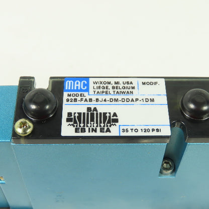 Mac 92B-FAB-BJ4-DM-DDAP-1DM Pneumatic Solenoid Valve 35-120PSI 24VDC NEW