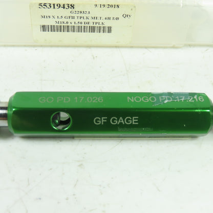 GF Gage 55319438 Plug Thread Gage M18x1.5 Thread 6H Go PD 17.026 NoGo PD 17.216