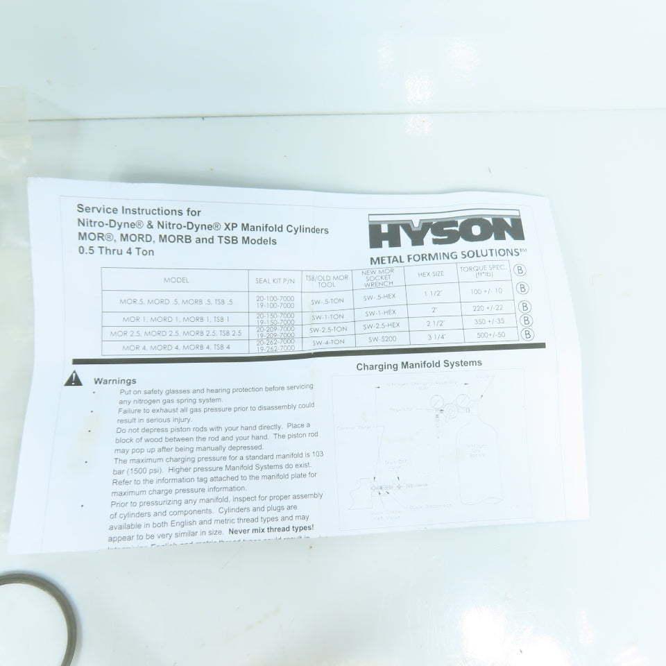 Hyson 20-209-7000 Nitrogen Spring Seal Repair Kit