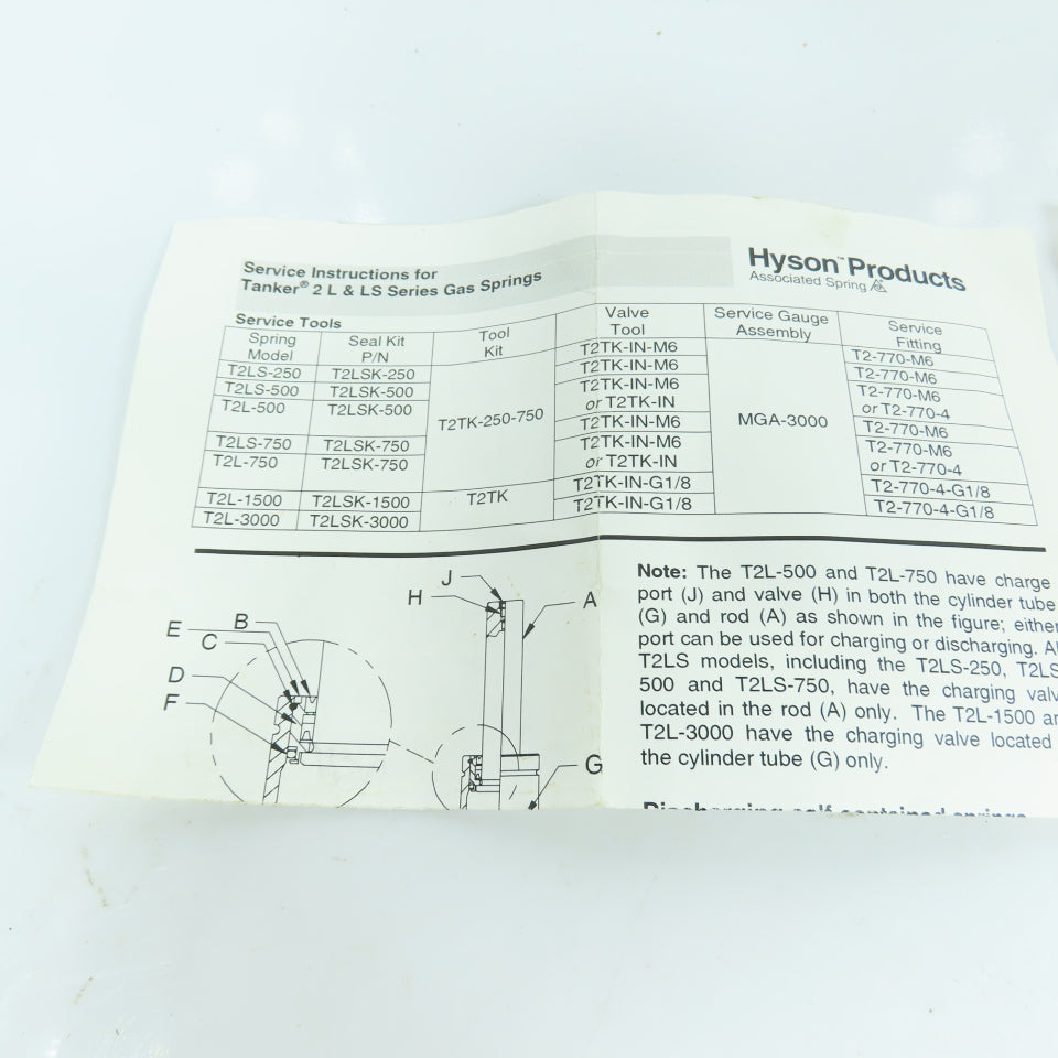 Hyson Tanker 2 T2LSK-500 Nitrogen Spring Seal Repair Kit