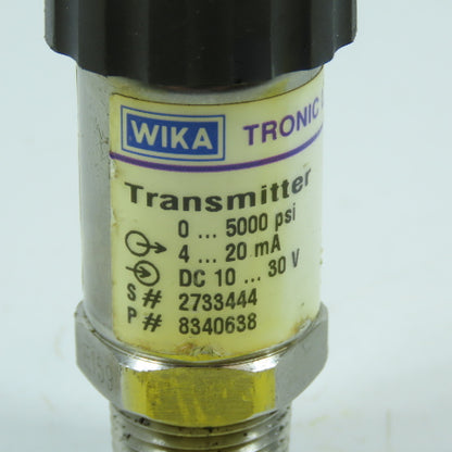Wika 8340638 Tronic Line Pressure Transmitter 0-5000PSI 10-30V DC 4-20mA 1/2"