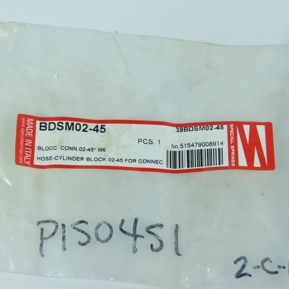 Special Springs BDSM02-45 39BDSM02-45 Cylinder Hose Block Connector 02-45°