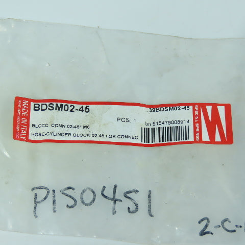 Special Springs BDSM02-45 39BDSM02-45 Cylinder Hose Block Connector 02-45°