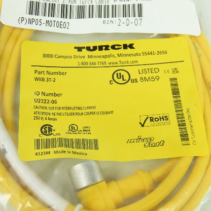 Turck WKB 3T-2 Micro Fast Cordset Cable 3-Pin Female Right Angle NEW Lot of 2