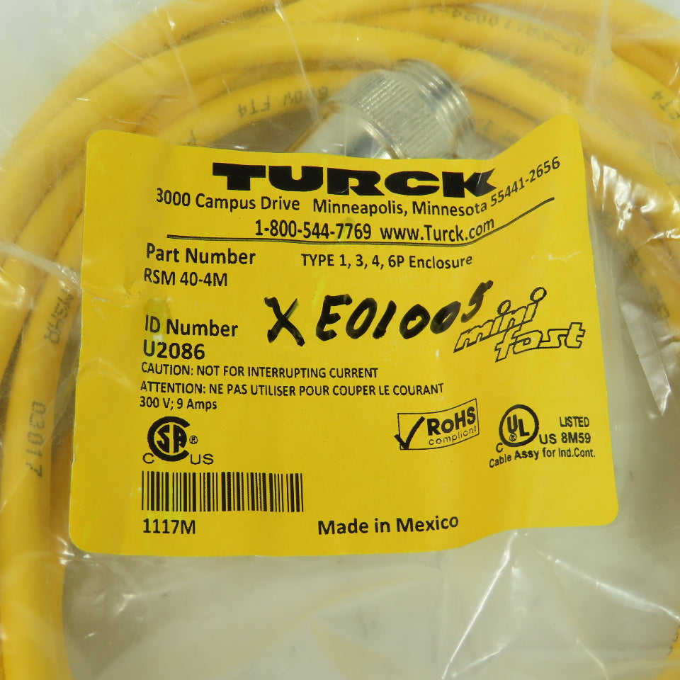 Turck RSM 40-4M Mini Fast Cordset Cable 4-Pin Male Straight U2086 NEW