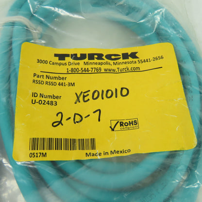 Turck RSSD RSSD 441-3M Ethernet Cordset Cable 4-Pin Male Straight U-02483
