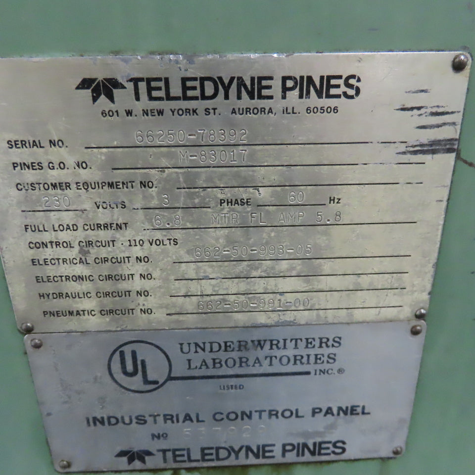 Teledyne Pines 66250-78392 3" Tube End Finishing Machine 208-230/460V 3Ph 3Hp