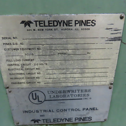 Teledyne Pines 66250-78392 3" Tube End Finishing Machine 208-230/460V 3Ph 3Hp