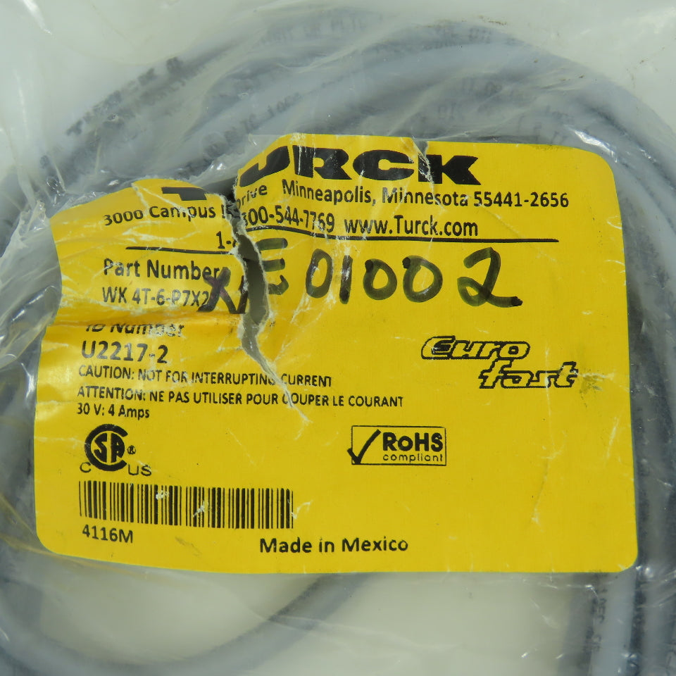 Turck WK 4T-6-P7X2 Euro-Fast Single Ended Right Angle Cordset 6 Meter