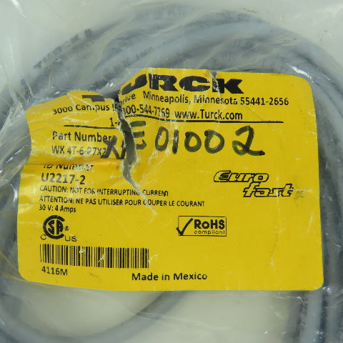 Turck WK 4T-6-P7X2 Euro-Fast Single Ended Right Angle Cordset 6 Meter