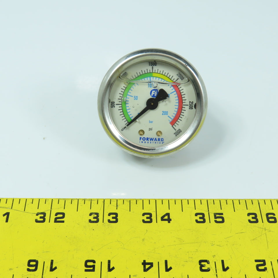 Forward Industries 43mm Pressure Gauge 0-3000PSI 0-200 Bar 1/4" NPT