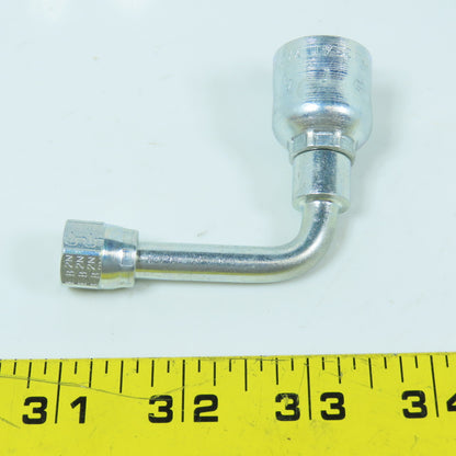 Parker 14143-4-4 Crimp Style Hydraulic Hose Fitting 90° Elbow 1/4"x 7/16-20 (-4)