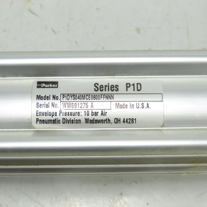 Parker P1DYS040MCE0600FFNNN 40mm Bore 600mm Stroke Double Acting Air Cylinder