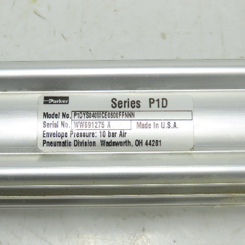 Parker P1DYS040MCE0600FFNNN 40mm Bore 600mm Stroke Double Acting Air Cylinder