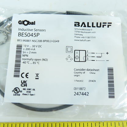 Balluff BES045P BES M08EF-NSC20B-BP00,3-GS49 Proximity Sensor 10-30 VDC (NO) NEW