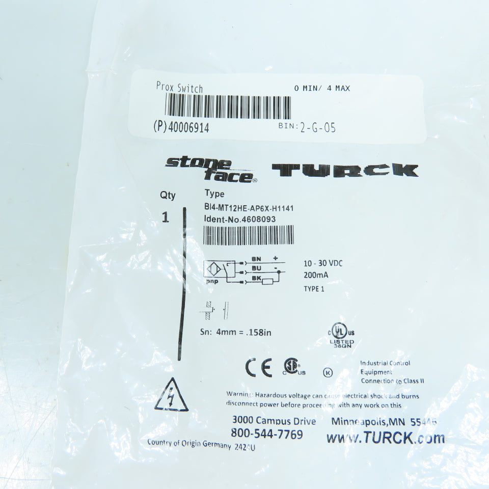 Turck BI4-MT12HE-AP6X-H1141 4608093 Inductive Proximity Sensor 10-30VDC NEW