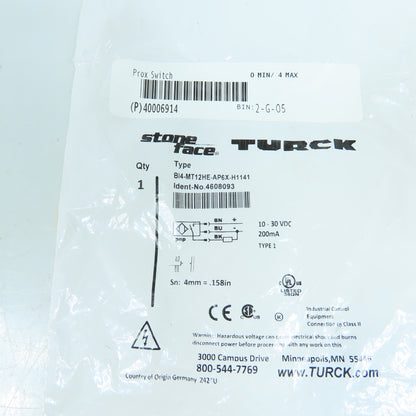 Turck BI4-MT12HE-AP6X-H1141 4608093 Inductive Proximity Sensor 10-30VDC NEW