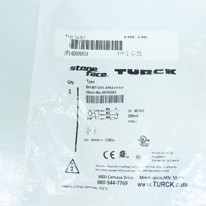 Turck BI4-MT12HE-AP6X-H1141 4608093 Inductive Proximity Sensor 10-30VDC NEW