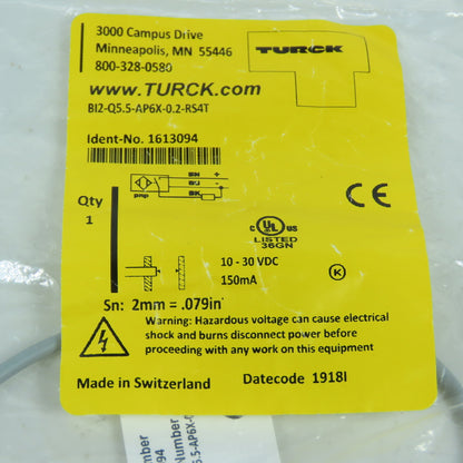Turck BI2-Q5.5-AP6X-0.2-RS4T 1613094 Inductive Sensor 10-30VDC NEW
