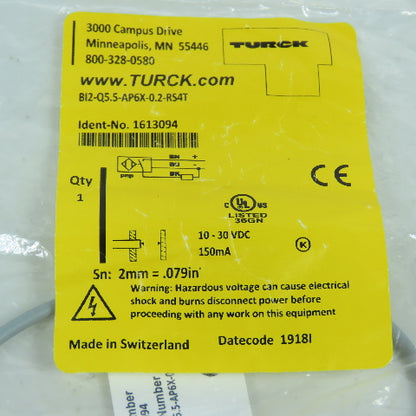 Turck BI2-Q5.5-AP6X-0.2-RS4T 1613094 Inductive Sensor 10-30VDC NEW