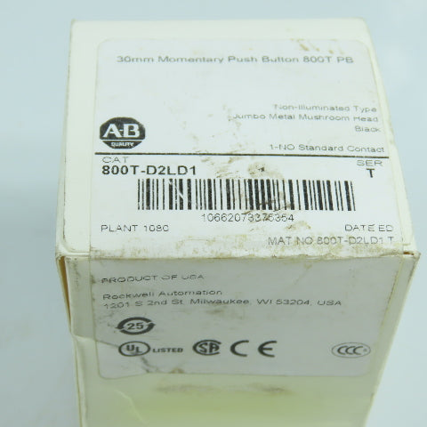 Allen Bradley 800T-D2LD1 SerT 30mm Mushroom Head Momentary Contact Push Button
