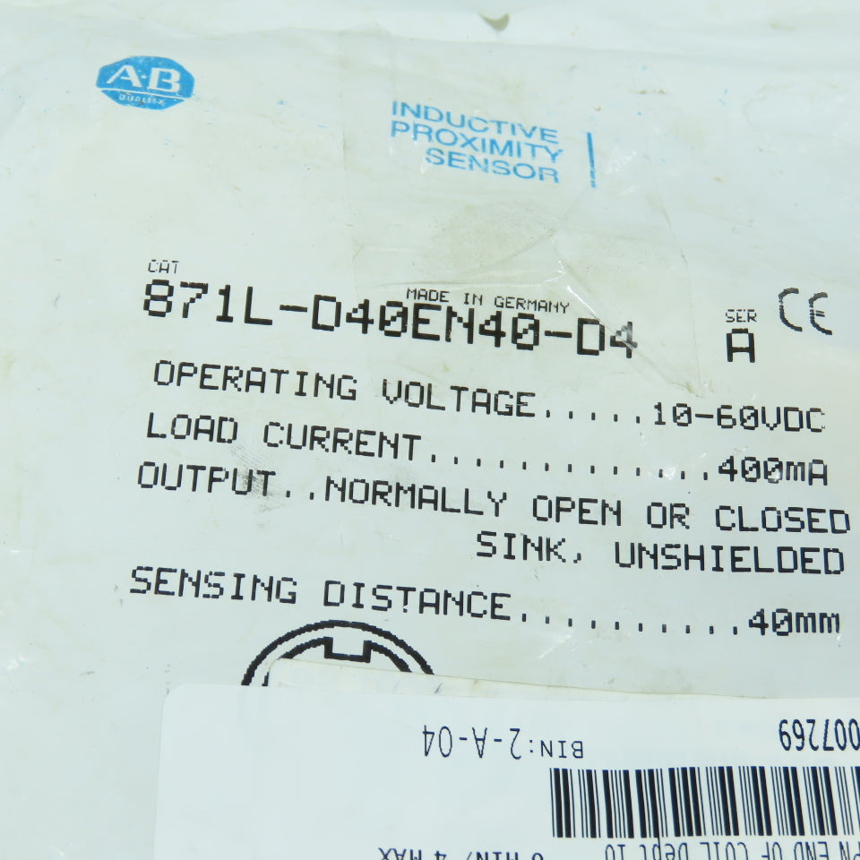 Allen Bradley 871L-D40EN40-D4 Ser A Inductive Sensor 40mm Sensing 10-60VDC