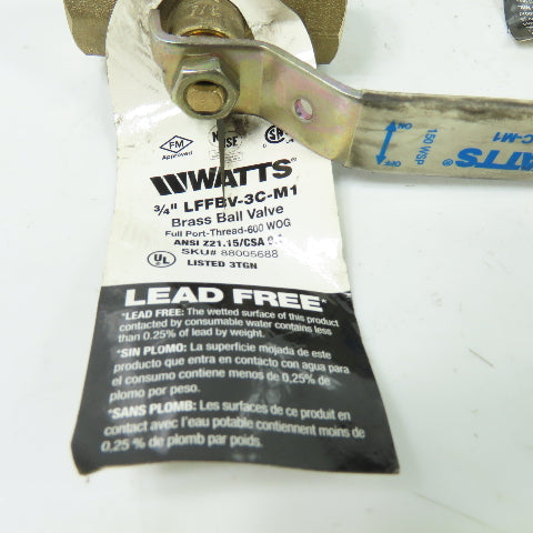Watts LFFBV-3C-M1 3/4" Female Brass Ball Valve 600WOG Lot Of 3