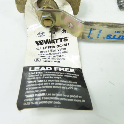 Watts LFFBV-3C-M1 3/4" Female Brass Ball Valve 600WOG Lot Of 3