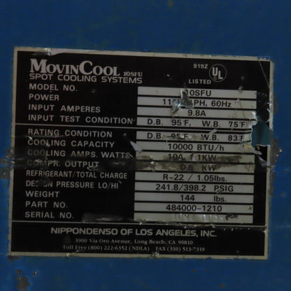MovinCool 10SFU 115V 1Ph 10,000 BTU Portable Spot Air Conditioning Unit AS/IS