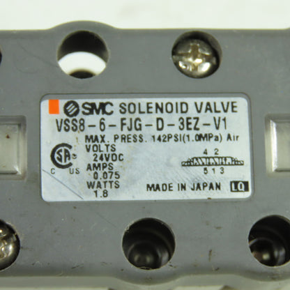 smc VSS8-6-FJG-D-3EZ-V1 Solenoid Valve 24VDC 142PSI