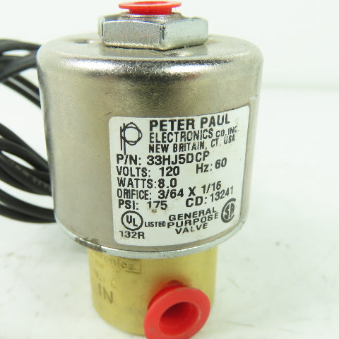 Peter Paul 33HJ5DCP Solenoid Valve 120V 60Hz 1/8" NPT