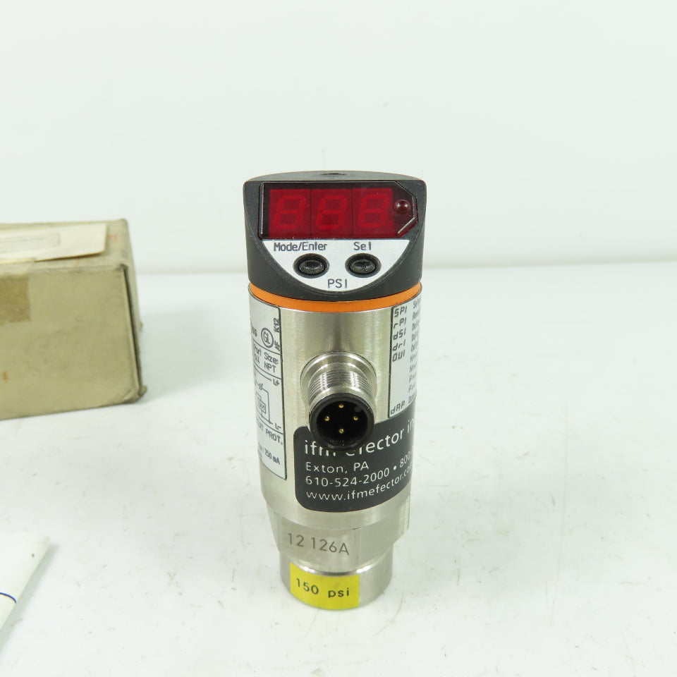IFM PN3224 Pressure Sensor 20-30VDC 1/4" Port 0-150PSI Range