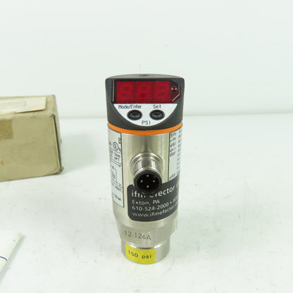 IFM PN3224 Pressure Sensor 20-30VDC 1/4" Port 0-150PSI Range