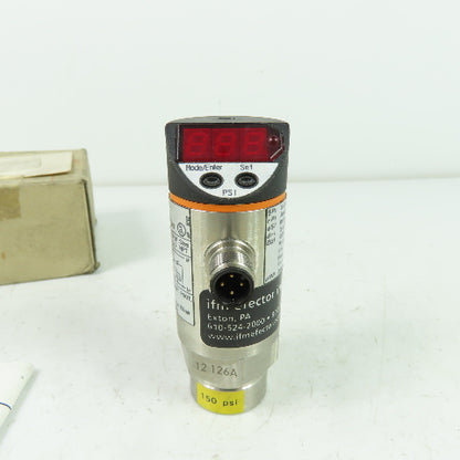 IFM PN3224 Pressure Sensor 20-30VDC 1/4" Port 0-150PSI Range