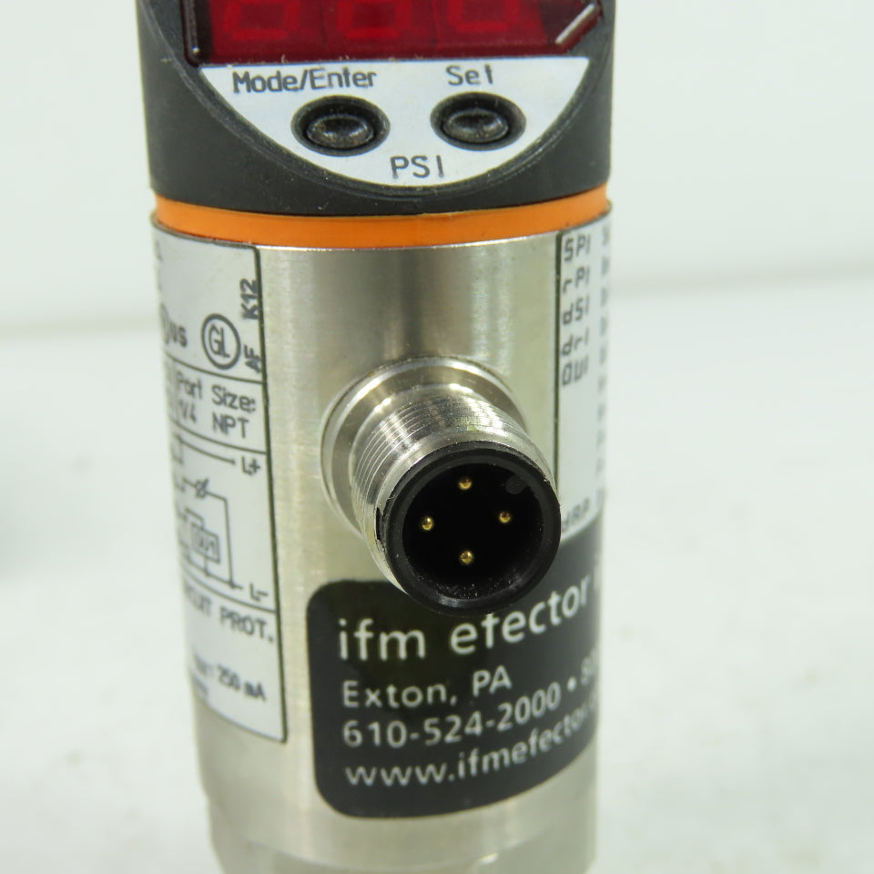 IFM PN3224 Pressure Sensor 20-30VDC 1/4" Port 0-150PSI Range