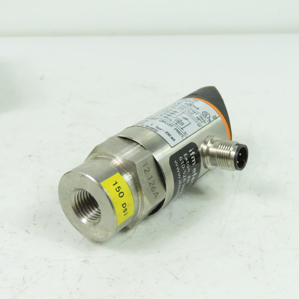 IFM PN3224 Pressure Sensor 20-30VDC 1/4" Port 0-150PSI Range