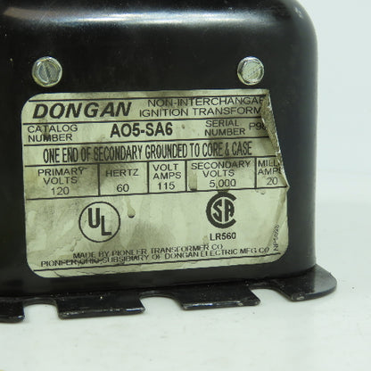 Dongan A05-SA6 Non-Interchangeable Ignition Transformer Pri 120V Sec 5,000V