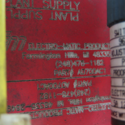 Electro-Matic AD700AC1 Weld Gun water Shut-Off Valves Assembly 120V 1/2" Sup
