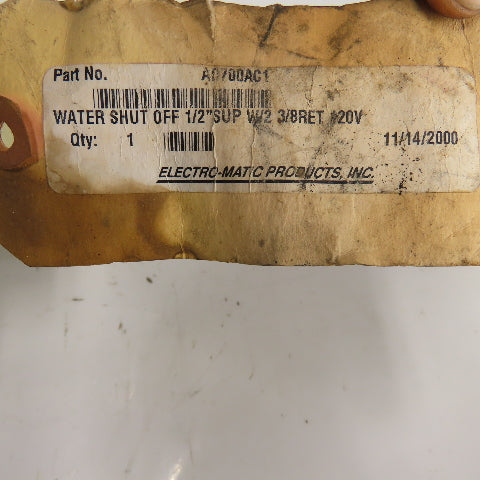 Electro-Matic AD700AC1 Weld Gun water Shut-Off Valves Assembly 120V 1/2" Sup