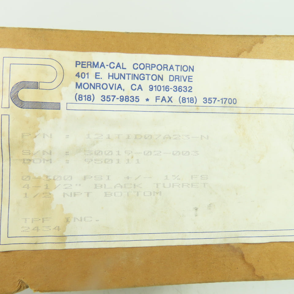 Perma-Cal 121TID07A23-N 4-1/2" Black Turret Process Gauge 1/2" NPT 300 PSI