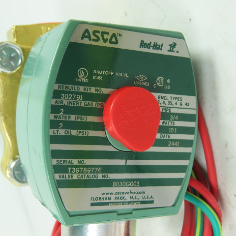 Asco 8030G003 Redhat 3/4" Solenoid Valve 120V Coil NEW