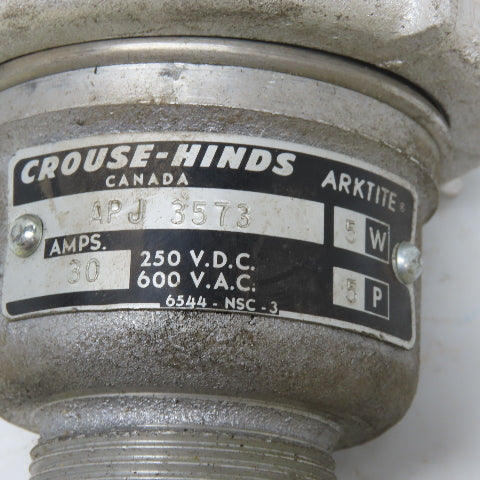 Crouse Hinds APJ3573 5 Pole Electric Plug 600V 250VDC 30A 5W