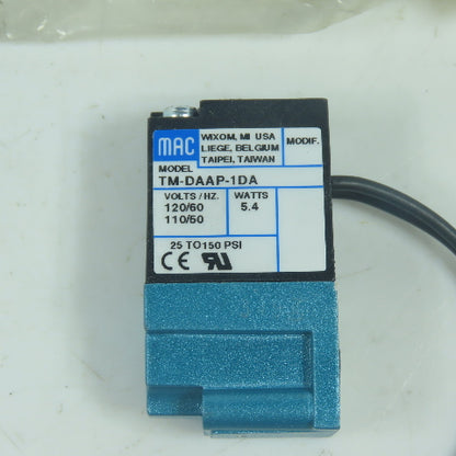 MAC TM-DAAP-1DA Pneumatic Solenoid Valve 25-150PSI 120V Coil